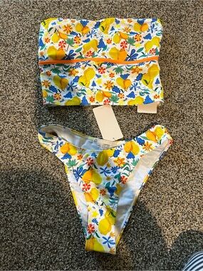 Shein Womens Yellow Lemon Print Two-Piece Swim Set